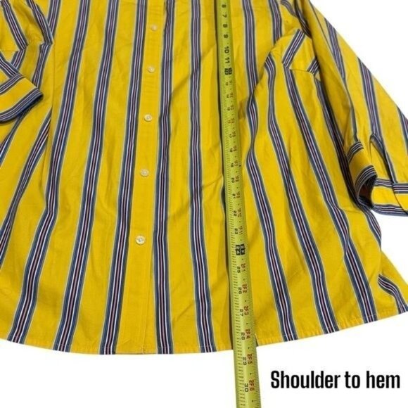 Lauren Ralph Lauren Yellow Striped Boxy Button Down Peasant Bohemian Artsy 1X - Picture 11 of 11
